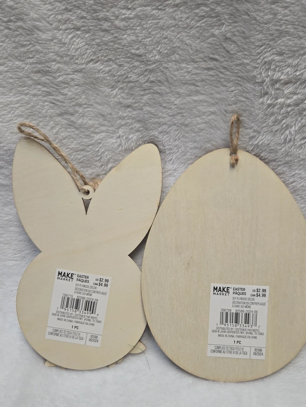 🌞Make Market 2pack  Neutral Wood Bunny & Egg Hanging Ornaments